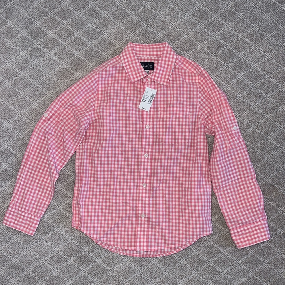 NWT Boys Children’s Place size medium 7/8 pink gingham button down shirt
